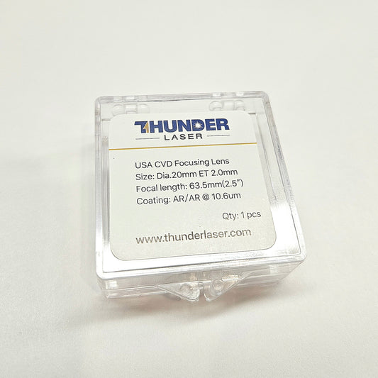 Thunder Laser lens packaging with specifications on a white background