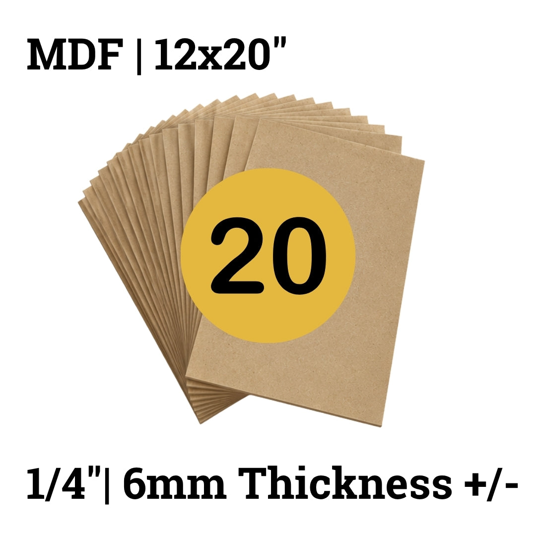 1/4" MDF 20 pack 12x20 sheets Local Laser Supply Canada