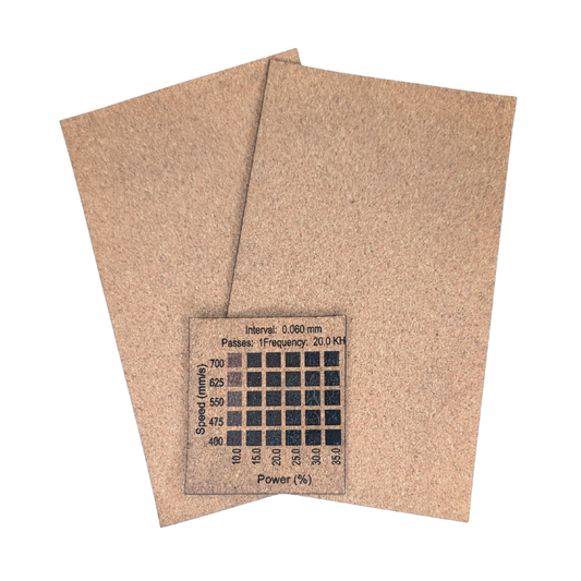 Cork with black faux leatherette sold in Canada-Image shows materials test on 30w RF Thunder Bolt Laser machine