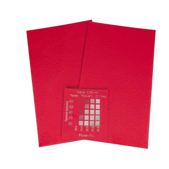 Red white laser leatherette Canade. Materials test done on a 30w rf Thunder Laser Botl machine