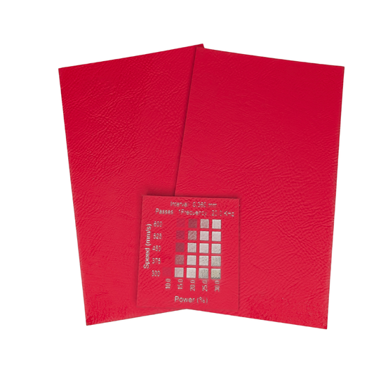 Red white laser leatherette Canade. Materials test done on a 30w rf Thunder Laser Botl machine