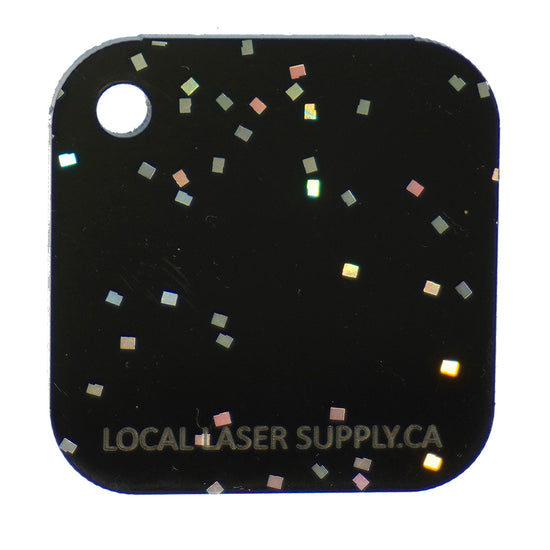 Rainbow glitter on black sample Starry Sky cast acrylic sheet 3mm sample Local Laser supply Canada