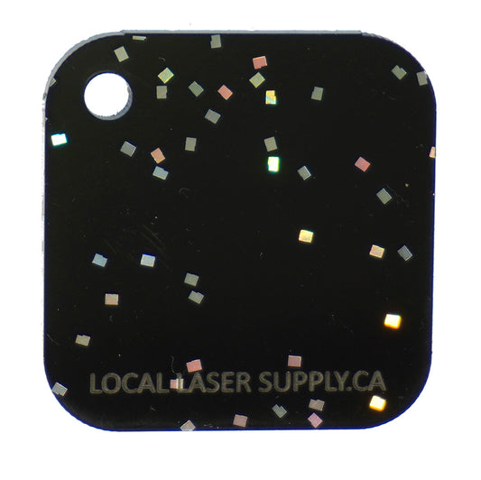 Rainbow glitter on black sample Starry Sky cast acrylic sheet 3mm sample Local Laser supply Canada