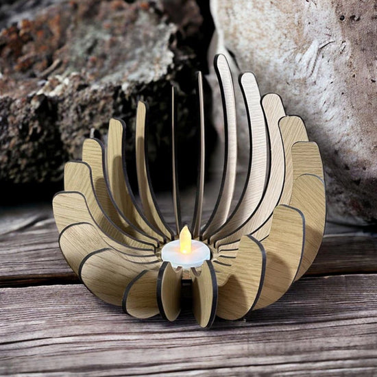 A Candle holder made using Truflat engineered plywood. Sold by Thunder Laser Canada