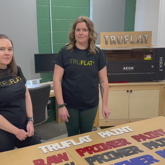 TRUFLAT PAINT demo of primed plywood with Natalie