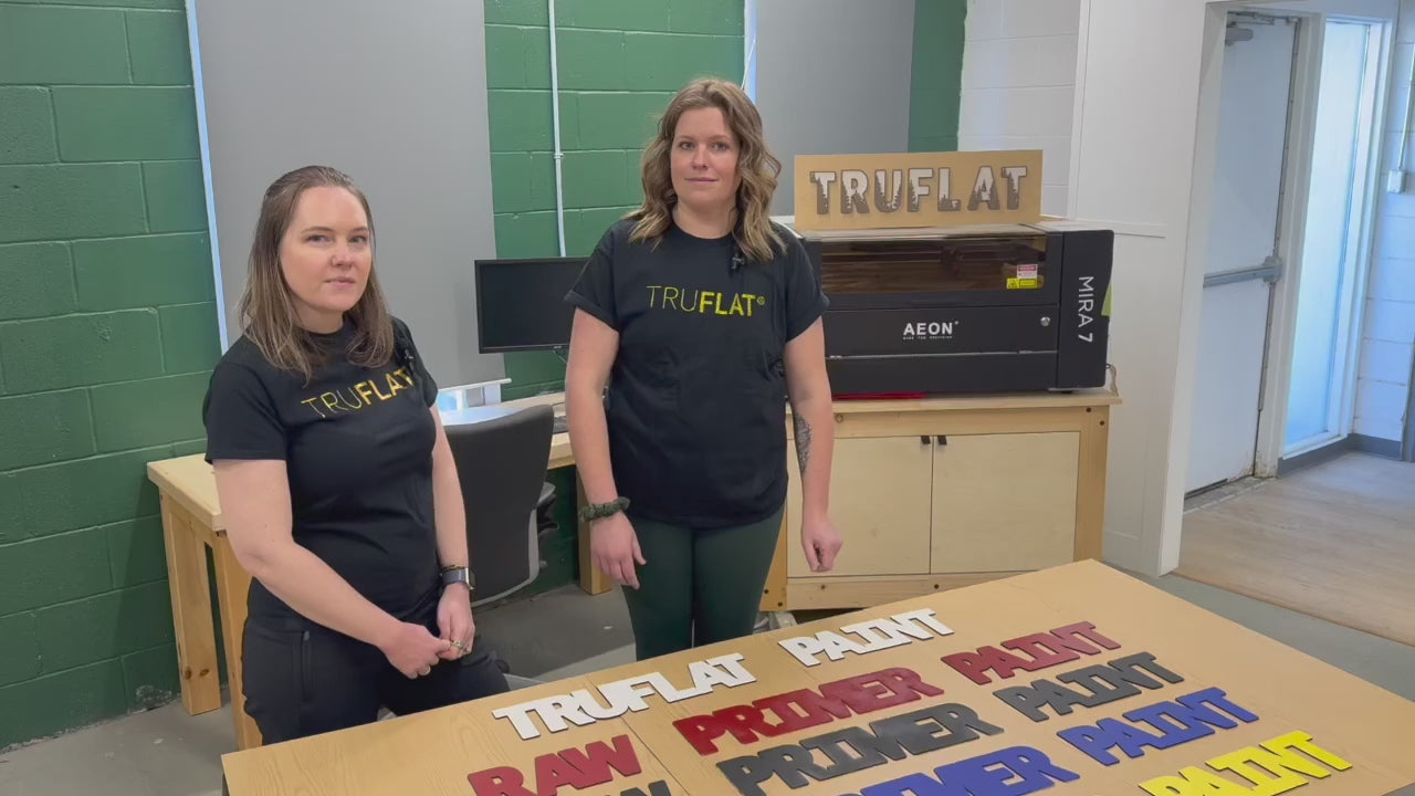 TRUFLAT PAINT demo of primed plywood with Natalie