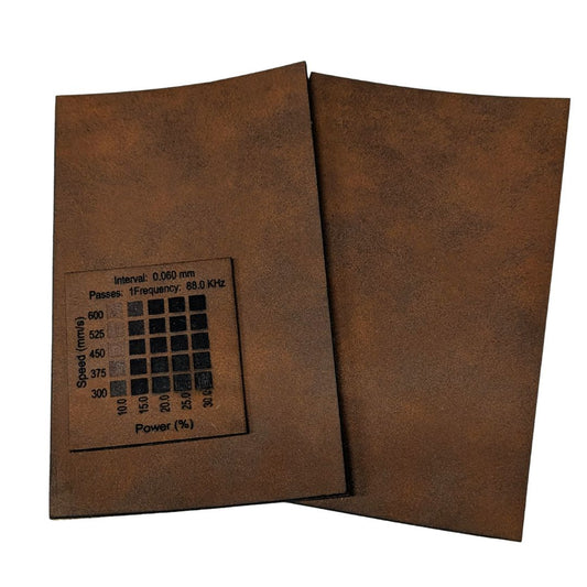 reddish brown faux leatherette sheets canada. materials test done on a 30w rf Thunder Laser Bolt